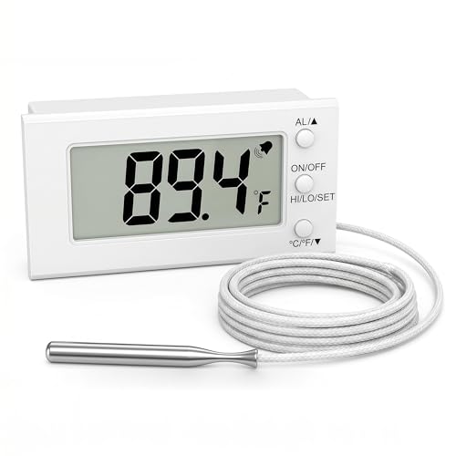 Digital Oven Thermometer -58°F to 572°F/-50°C-300°C, Thermometer with Probe, High Low Temperature Alarm, LCD, White, Battery Powered (1)