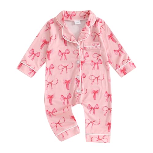 Image of Balaflyie Baby Girl Button Down Pajamas Romper One-Piece Jumpsuit Long Sleeve Sleeper Infant Sleepwear