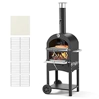 VEVOR Pizzaofen 12 Zoll Pelletöfen, 2-lagiger Pizzaofen mit Holzfeuerung, Holzbefeuerter Ofen Outdoor mit 2 abnehmbaren Rädern, Pizzamaker mit Höchsttemperatur von 540 °C zum Grillen