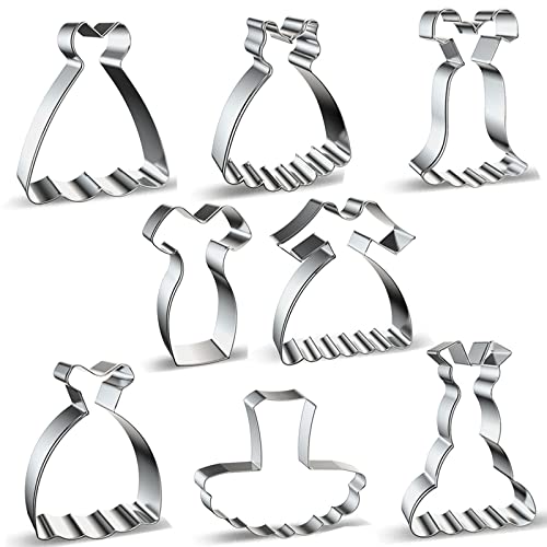 Dress Shaped Cookie Cutters Set Of 8 Pcs, Stainless Steel Wedding Dress Princess Dress Fondant Cutter Molds Baking Diy #TOP4
