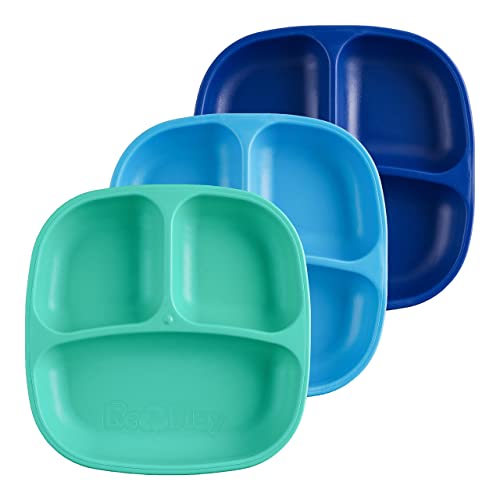 Re Play 7" Divided Toddler 3 Pack Plates With Deep Sides And Three Compartments For Easy Self Feeding | Bpa Free | Dishwasher Safe | A True Blue #TOP12