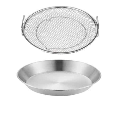 ChoyClit ザル トレー セット ステンレス ざる 取っ手付き 平ザル そば 鍋 盛り付け 水切り 揚げ物 油切り皿 浅ザル 2個入り (2個:22cm)