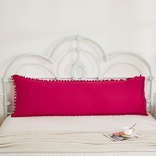 Magenta Body Pillow Cover 20X54 Inches Boho Chic Pom Pom Fringe Decor Body Pillow Case Cover With Pocket Closure(Body, Magenta) #TOP1