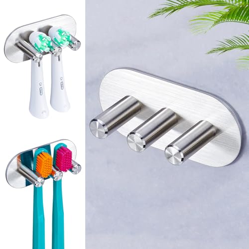Electric Toothbrush Head Holder for Bathroom Shower, Toothbrush Holders Wall Mounted, WAYASI Stainless Steel Tooth Brushing Holder, Self Adhesive Toothbrush Storage Organizer Toothbrush & Razor Holder