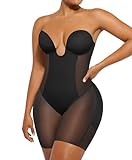SHAPELLX Shapewear Bodysuit for Women Tummy Control Strapless Body Shaper V Plunge Corset Shapewear with Built in Bra XL