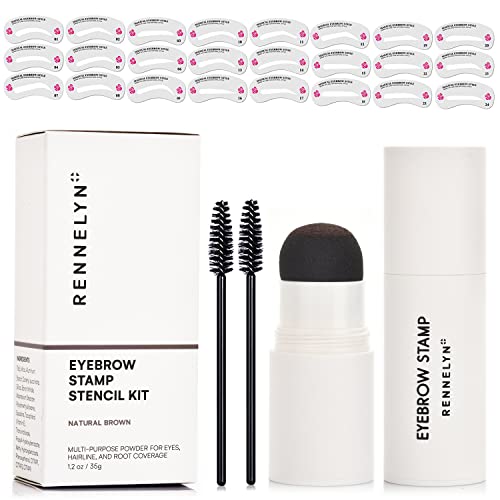 Rennelyn Eyebrow Stamp Stencil Kit and Eyebrow Shaping Kit for Perfect Eyebrow Long Lasting Formula Multi-Purpose for Eyebrows Hairline Shadow Powder (Natural Brown)