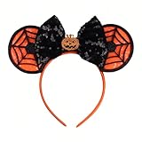 A Miaow Halloween Decoration Headpiece Black Mouse Ears Headband MM Butterfly Hair Hoop Halloween Park Women Adults Costume Photo Shoot (Orange and Black Pumpkin)
