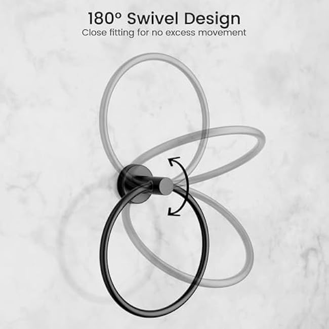 Matte Black Towel Ring - Heavy Duty Stainless Steel Hand Towel Holder for Bathroom & Kitchen, Wall Mounted with Easy Installation Kit | 6.5 L x 1.97 W x 6.5 H