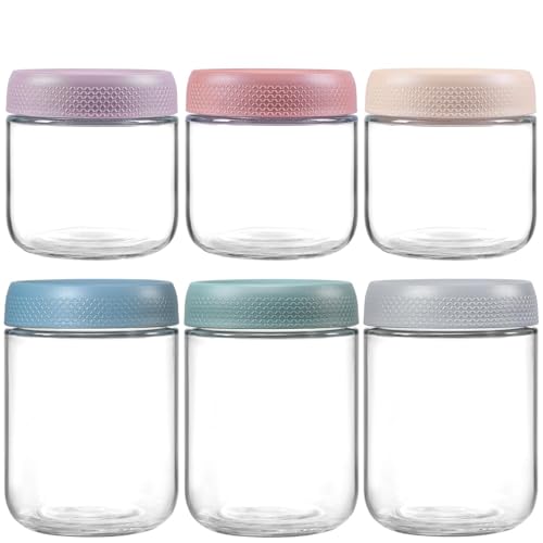6-Pack Airtight Glass Jars with Lids - 350ml & 500ml Wide Mouth Mason Jars for Overnight Oats, Spices, Sauces, Cereal, Yogurt, Salad, Coffee, Snacks - Reusable Food Storage Containers (2 Sizes)