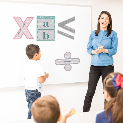 Image of Geyoga 15 Pcs Educational Math Posters Set for Elementary Mathematics Classroom Symbol Addition Subtraction Multiplication Division Fractions, Percentages Back to School for Ages 3-10(Calm)
