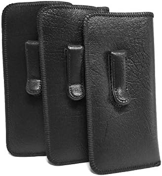 Calabria Eye Glasses Case Soft | Faux Leather Eyeglass Case | Felt Interior | Slip-In | Belt Clip | Black (3 PACK)