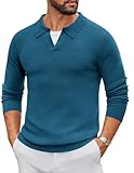 COOFANDY Long Sleeve Polo Sweaters for Men Casual Knitted Sweater Collared Fashion Golf Pullover, Blue, M