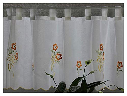 Cortina B!Home Gerbera Bistrogardine corta, con trabillas, estilo rústico, estilo Shabby aprox. 145/45 cm blanco y naranja