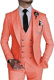 AufewB Coral Red Double Breasted Suit Men Business Formal Men Suits Peak Lapel Vest Groom Wedding Tuxedo Prom Terno Masculino Slim Fit Blazer-L