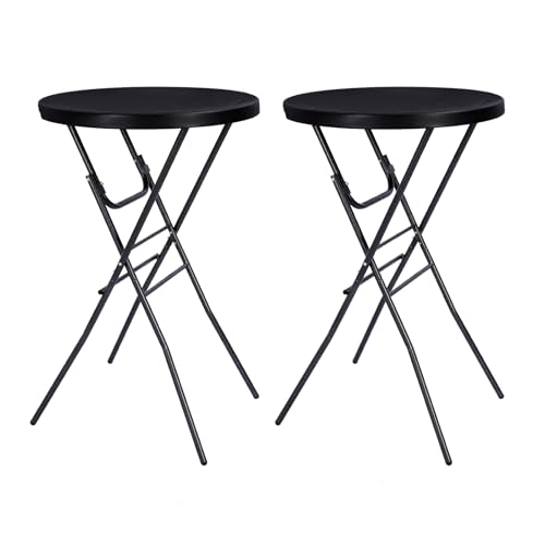 Byliable 28in Folding Cocktail Table, Round Bar Height Table, Black 2-Pack