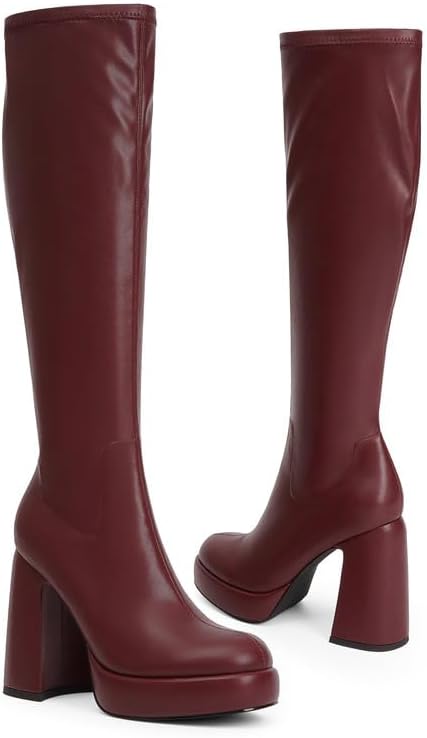 Modatope Platform Knee High Boots for Women Chunky Heel Rounded Toe Womens Knee High Boots Side Zipper Tall Boots - Image 6