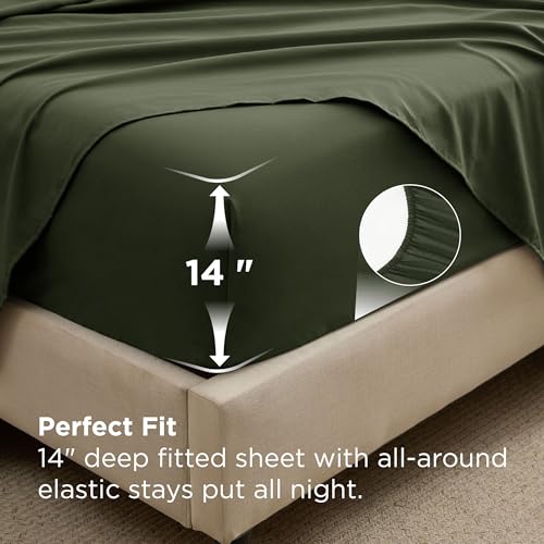 Image of Bedsure 7 Pieces King Comforter Set Premium Series, Hotel Luxury Soft Bed in a Bag, Goose Down Alternative, Safe for Sensitive Skin Bedding Comforter All Season Medium Warmth, Olive Green King Size