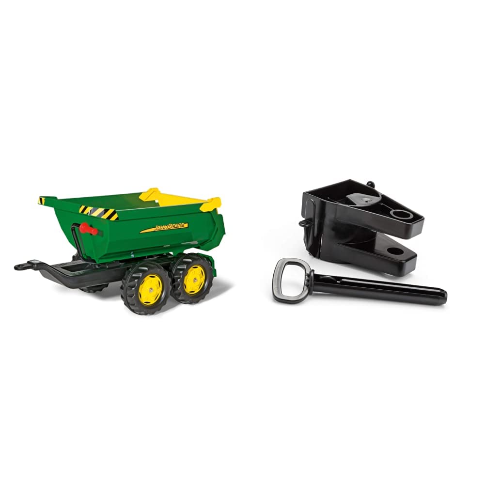 ROLLY TOYS - 12 216 5 - Remorque - Basculante Rollyhalfpipe John Deere - Double Essieux Vert & Adaptateur de remorque Compatible avec Les tracteurs Peg Perego, Rolly