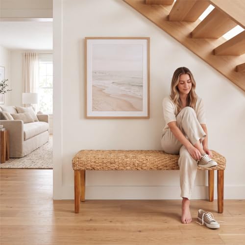Image of Entryway Bench, 47 inch Natural Plait Seat Wicker and Solid Acacia Wood Frame