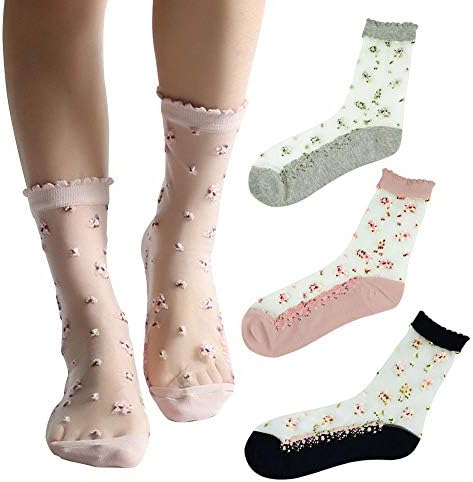 Transparent Ultra Thin Lace Fishnet Socks Elastic Short Mesh Sheer Socks for Women, Flower4