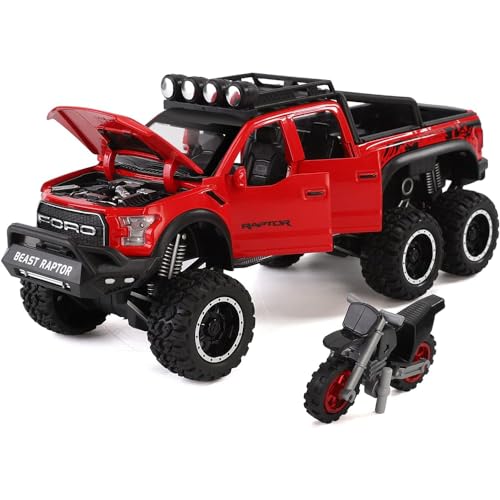 Image of Exclusive 1:24 Raptor F150 Alloy Metal Diecast Car for Kids Pull Back Die Cast Metal Pullback Toy car with Openable Doors Light Music Boys Gifts Toys