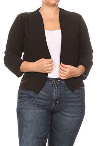 Women's Plus Size Long Sleeves Collarless Open Front Solid Blazer Jacket Made in USA