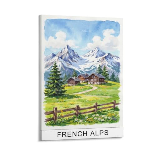 Poster voyage aquarelle Alpes françaises grand paysage impression peinture 60x90