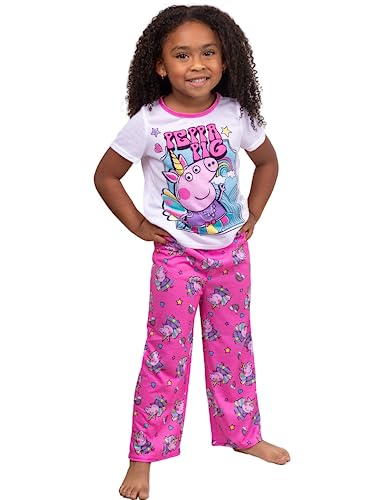 Peppa Pig Toddler Girls Unicorn Princess Short Sleeve and Pants 2-Piece Toddlers Pajama Set, Size 3T2