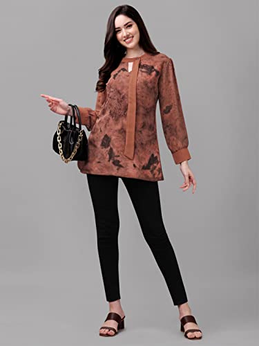 Image of Gufrina Women's Georgette Apple Cut Short Kurti with Long Puff Sleeves Western Style Keyhole Neck Solid Pattern Regular Fit and Mid Thigh Length