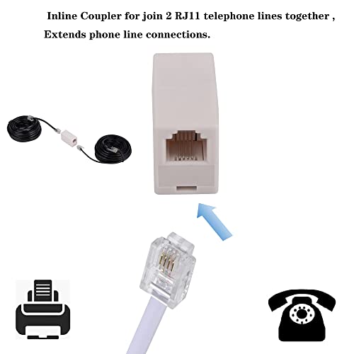 image for LanSenSu RJ11 Coupler, Straight Telephone Inline Coupler RJ11 6P4C Inl