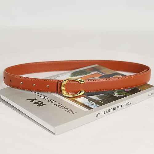 Image of Aurolran Women's Fashion Classic Metal Buckle Leather Belt with Jeans Dress
