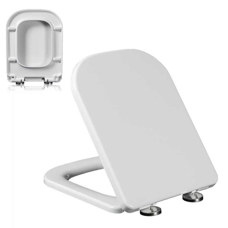 Toilet Seat Square Soft Close, 04B, 45x36cm, Slow and Quiet-Close Toilet Lid and Seat, No Slam, Easy Installation & Release, Safe PP Material, Easy Clean, White Plastic