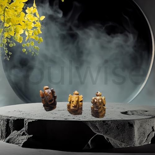 Image of Soulwise Tiger Eye Crystal Ganesha Healing Crystal for Wisdom, Confidence, Success, and The Removal of Obstacles, Statue, Home-Decor, Sculpture Meditation, Ganesha Idol, Gift, Showpiece.
