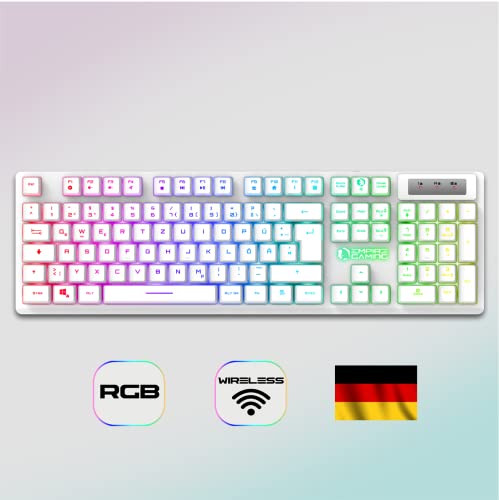 EMPIRE GAMING - Armor RF800 Wireless Wiederaufladbare Gaming Tastatur und Maus Set QWERTZ (DE-Layout) - Tastatur 2,4GHz RGB - Maus 4800 DPI mit Mauspad - PC PS4 PS5 Xbox One/Serie Mac - Weiß