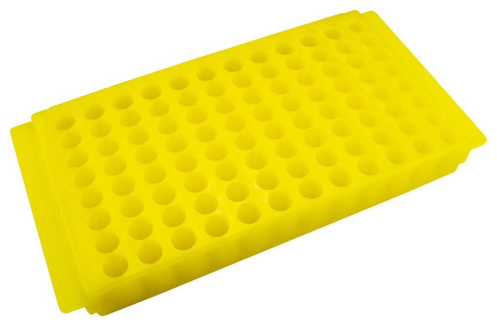 Caplugs Evergreen 240-6388-Y30 RMCT Series Microcentrifuge Tube Rack, 96 Places, Reversible, Polypropylene, Sample Handling, Storage, Testing, Laboratory, Yellow (2406388Y30E1)