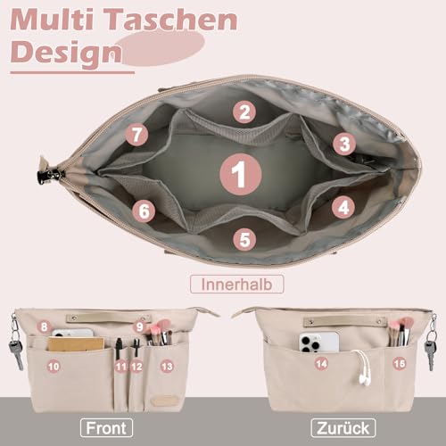 Taschen Organizer für longchamp tasche le pliage m, Taschenorganizer Polyester mit Schlüsselbund Wasserdicht, Innentasche Taschen Organizer Shopper für Tote Bag Handtasche Damen (Beige, Mittel)