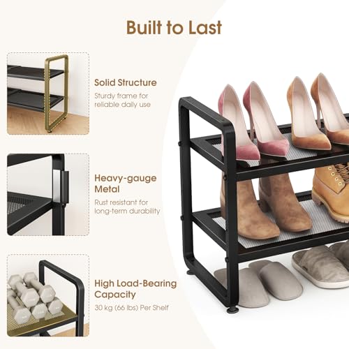 SAYZH Expandable Shoe Rack for Closet, Adjustable Metal Shoe Organizer with Sturdy Mesh Shelves for Boots & Heels, Stackable Shoe Storage for Entryway, Garage, Small Spaces (Black, 2-Tier) by SAYZH - Used condition - Image 8