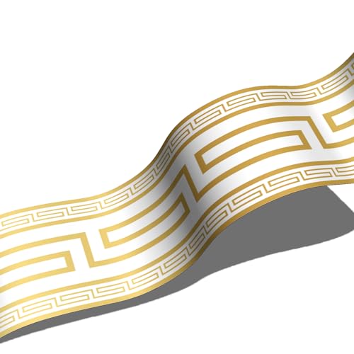 funlife Greek Key Peel and Stick Self Adhesive Wallpaper Borders, Natural White Faux Gold 10x200cm