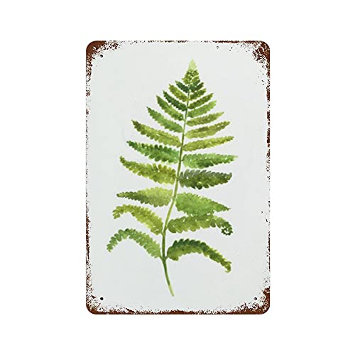 Antique Metal Tin Sign Fern Wall Metal Tin Sign Green Kitchen Decor Botanical Floral Decor Abstract Leaf Art Wall Sign Watercolor Home Garden 8X5.5 Inch #TOP11