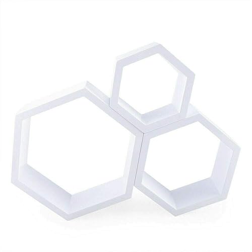 Miniatura 5 de CNCEST Estantes flotantes con forma hexagonal de 3 piezas, soporte de exhibición de decoración de forma hexagonal, estantes de pared de madera