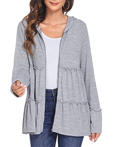Amazon.com: DEESHA Full Zip Up Hoodie for Women Pleated Tiered