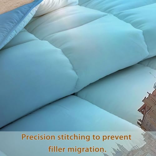 Edredón de verano azul cielo ropa de cama individual ligera con nubes blancas lavable 7
