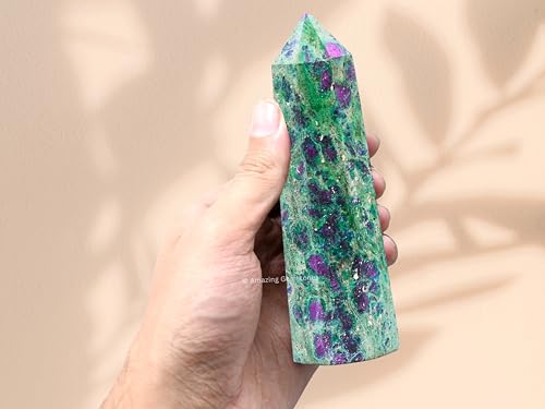Image of Large Ruby Fuchsite Crystal Towers ~ Natural Healing Crystal Point Obelisk for Reiki Healing and Crystal Grid (5.5 inch to 6 inch INCH)