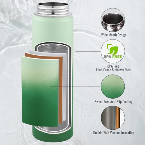 Image of Fijinhom Insulated Water Bottle with Handle, 304 Stainless Steel Water Bottles with Wide Mouth, Double Wall Vacuum Sports Water Bottle, BPA Free, Keep Cold and Hot, 24 Ounces, Jungle Fade