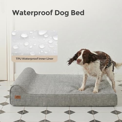 Image of Sytopia 7 inch Thick Orthopedic Dog Beds for Extra Large Dogs (50 inch x 34 inch x 7 inch), Chew Proof Fabric Cover, 35D Memory Foam Dog Beds with Durable Waterproof Liner & Removable Washable Cover, Grey