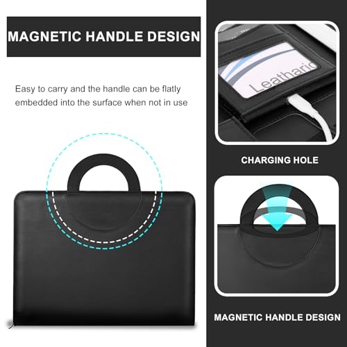 Image of Leathario Portfolio Binder, Includes 5 Folder Index Dividers, 13 Inch Tablets Organizer with Handle, Vegan Leather A4 Padfolio, Multi-Pocket Notepad Business Planner Professional Document
