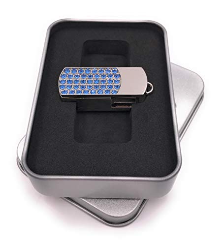 Boîte cadeau avec clé USB 64 Go pendentif strass rose et argent pour un présent unique