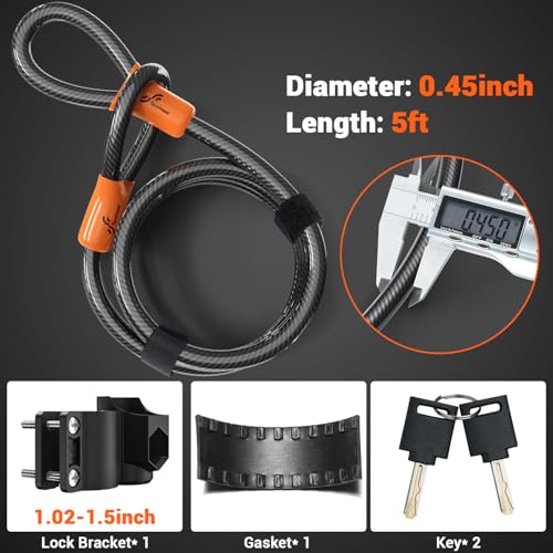 Image of Sportneer Bike Lock Heavy Duty Anti Theft U Lock with 5ft Steel Cable | 17mm Shackle Bicycle U-Locks with 2 Keys & Mounting Bracket for Road Mountain Bike, Size 19.2cmx12.8cm, 0.74kg