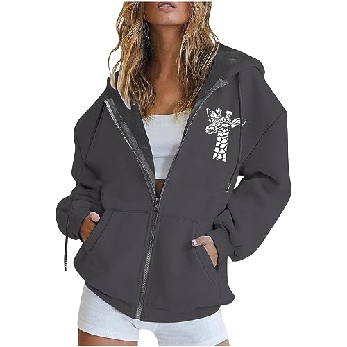 Amikadom Jaquetas femininas inverno outono manga longa gola em V jaquetas com capuz roupas moletom f