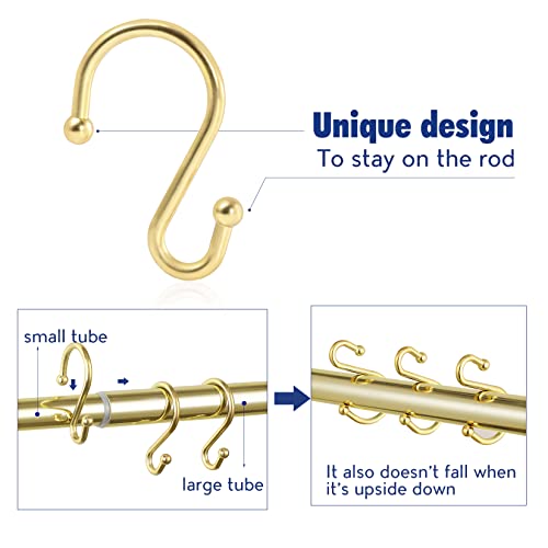 Metal Shower Curtain Hooks,Set of 12 Rings,Rust Resistant S Shaped Hooks Hangers for Shower Curtains, Kitchen Utensils, Clothing, Towels, etc. (Gold) - Image 4